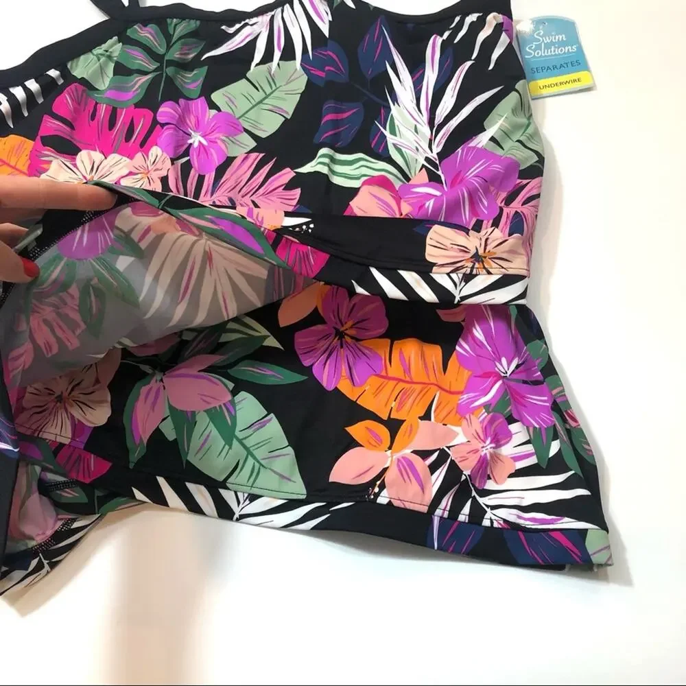 Swim Solutions Plus Floral Cross Over Swim Top